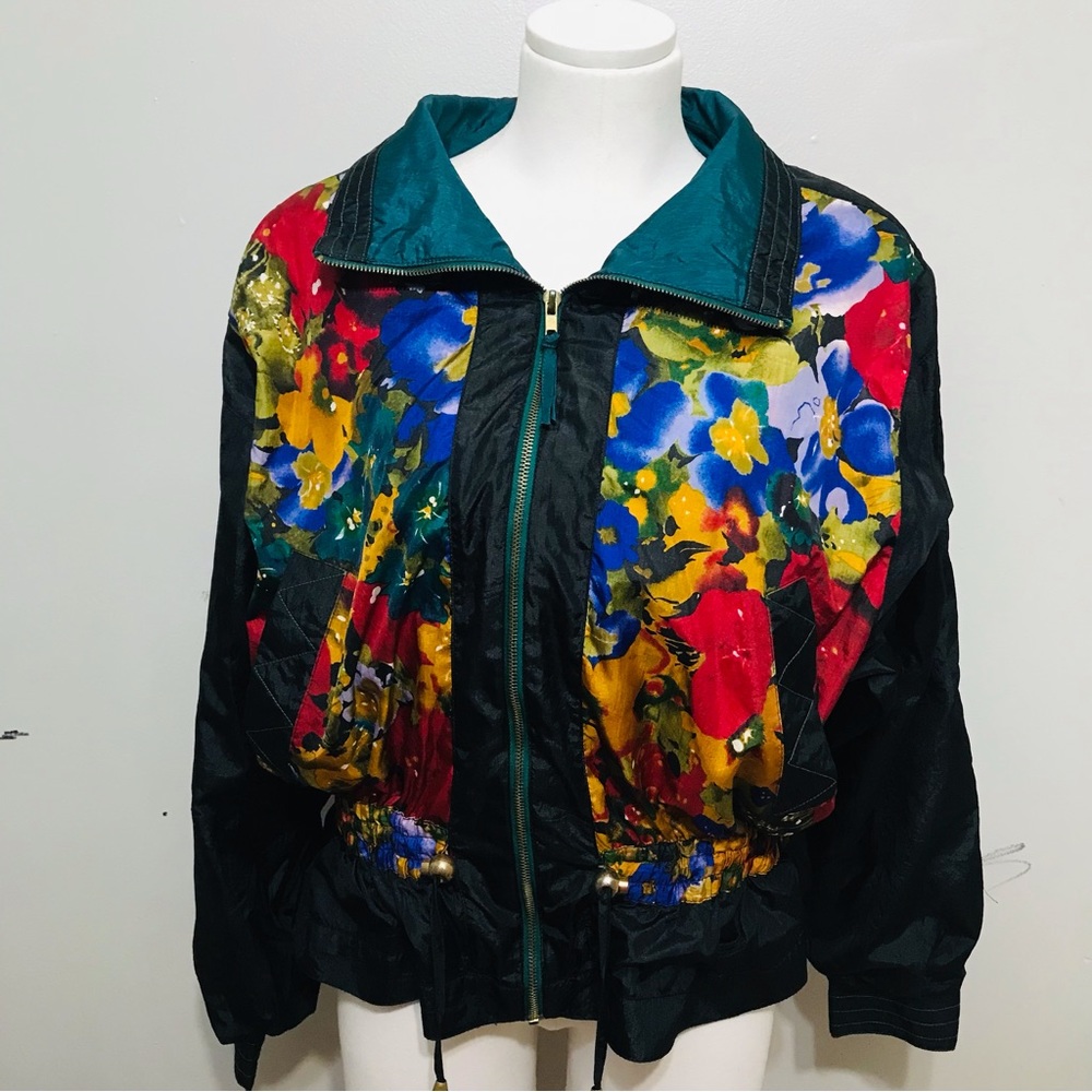 Vintage Sport River Edge Black Mosiac Print Windbreaker Jacket Women’s M